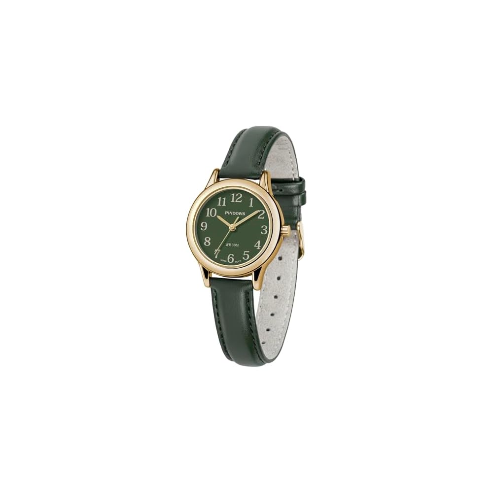 PINDOWS Women s Minimalist Quartz Analog Dress Watch Gold Tone Case Black Leather Strap Elegant Daily Use