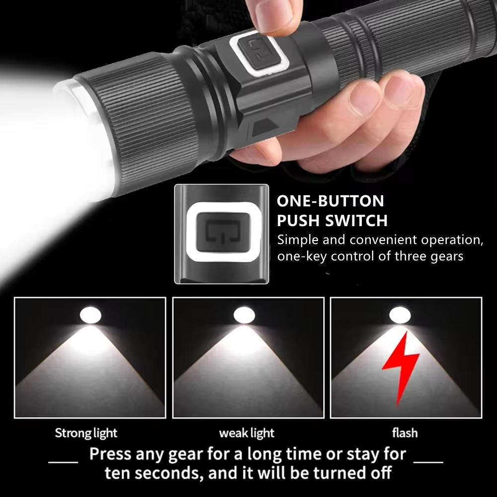 30W High-Power LED Tactical Flashlight with LCD Power Display Zoom Aluminum Alloy Rechargeable Emergency Torch Spotlight