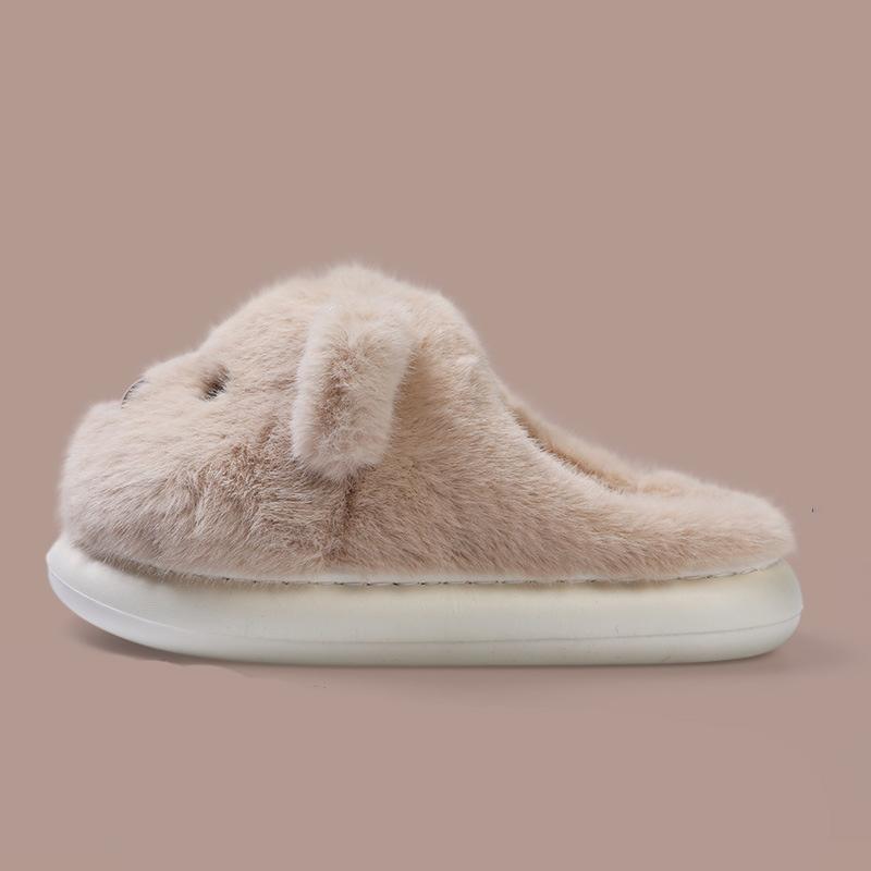 Women Autumn Flat Thick Bottom Indoor Cotton Slippers Winter Casual Velvet Fur Cartoon Dog Home Shoes Warm Anti Slip Slippers 36-45