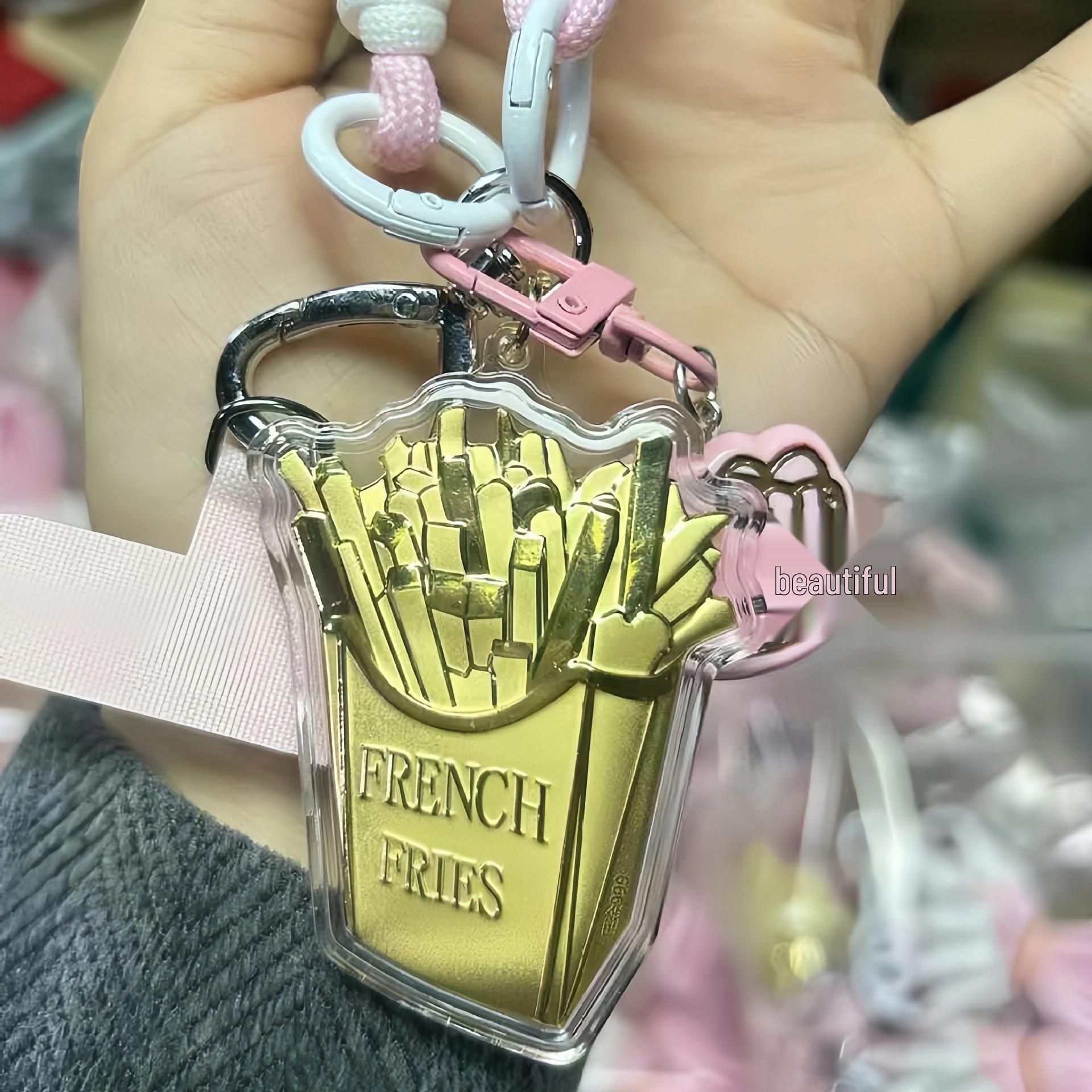 Hello Kitty Hamburger Gold Pendant & Fries Lanyard Phone Charm