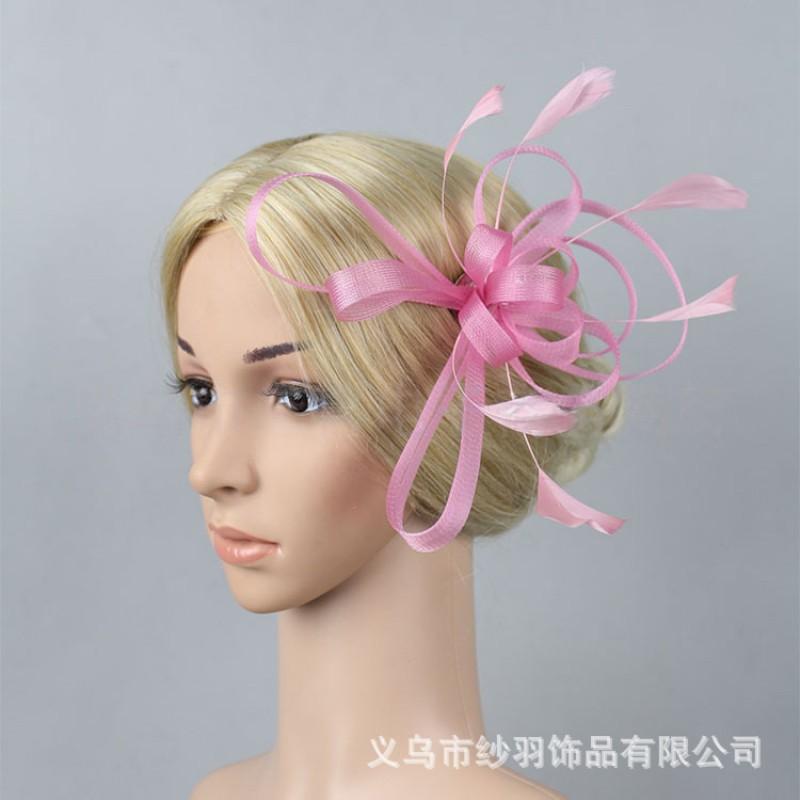 

Hair Accessories Mesh Feather Headwear Horse Race Party Ball Bridal Top Hat Head Clips рожевий