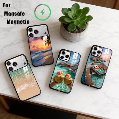 Étui de téléphone Été au bord de la mer Pour iPhone17,16,15,14,13,12,11 Plus,Pro Magnétique Pour Magsafe Chargement sans fil