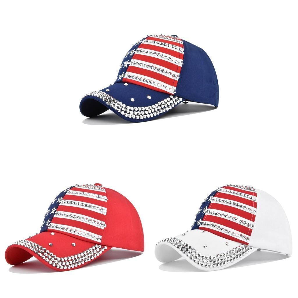 New American Flag Baseball Cap Fashionable Rhinestone Sunshade Duck Tongue Cap Wholesale