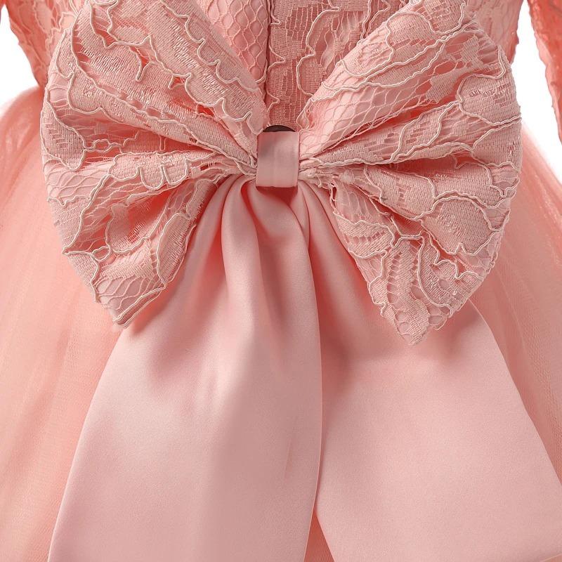 Dívčí šaty na narozeninovou oslavu Svatba Krajkové Šaty s velkou mašlí Kojenecká holčička 1. narozeniny Baby Set Princezna Bílé křestní šaty