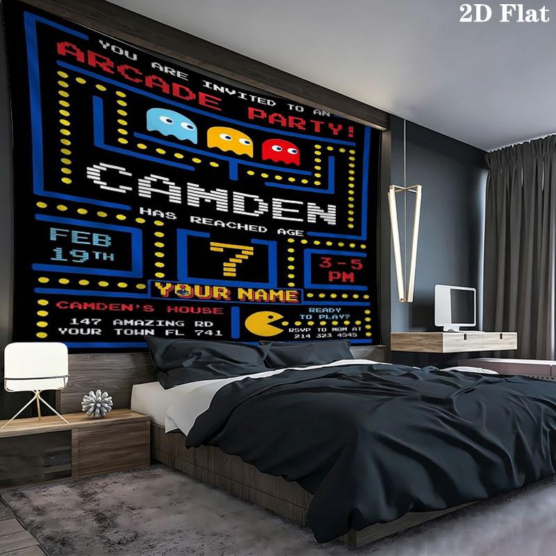 Pac-Man Custom Name Wall Tapestry Aesthetic Wall Hanging Printed Fabric Blanket Decorative Tapestries for Bedroom Living Room Home Decor