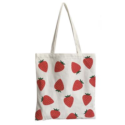 Canvas Tote Shopper Bag Large Capacity Eco Shopping Strawberry Printing Shoulder Bags for Girl Female Student Foldable Handbag