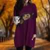 New In Autumn Zipper Cat Print Plus Size Dress Women O'neck Long Sleeves Casual Pocket Dresses