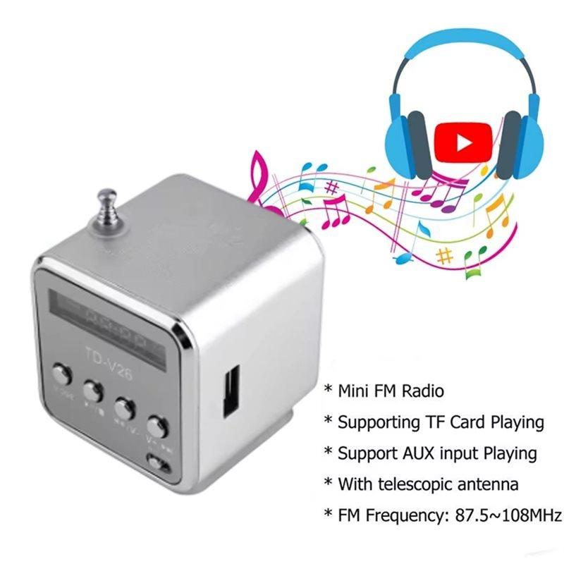 Portable TD-V26 Digital Fm Radio Receiver Wireless Speaker Mini FM Radio LED Loudspeaker MP3 Support SD/TF Card