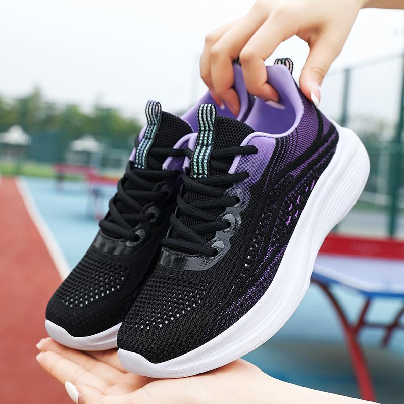 Spring and Summer Casual Sports Shoes Women's Flying Woven Mesh Breathable Ultra-light Soft Toilet Bottom Non-slip Shoes Student Running Shoes