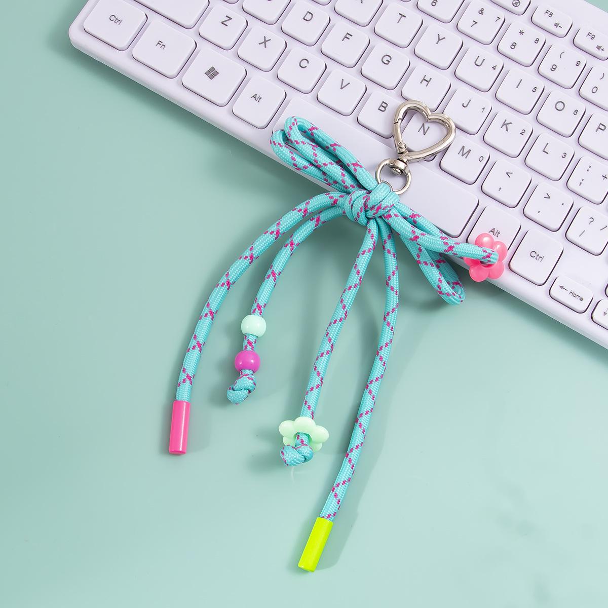 

Colorful Heart Bow Woven Keychain Bag Charm for Girls Backpack
