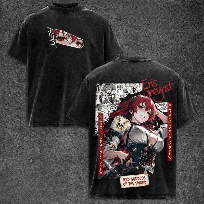 Mushoku Tensei Eris anime graphic T-shirt, for men and women, short-sleeved, loose fit, washed cotton, casual style