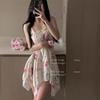 Honey Love French Floral Ruched Bandeau Spaghetti Strap Lingerie Dress