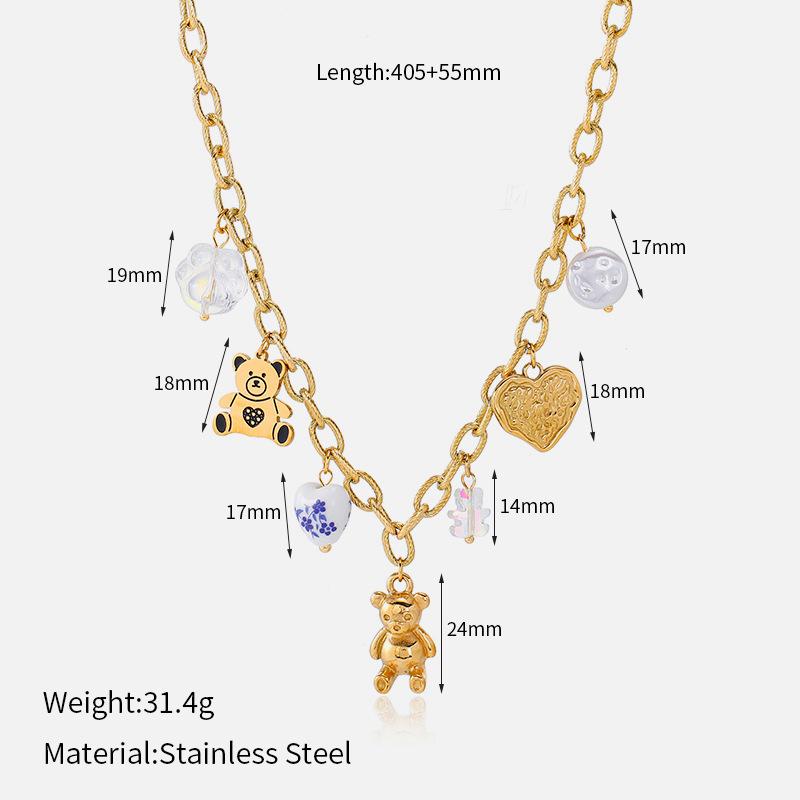 High-end light luxury ocean-style gold chain necklace for women, multiple pendants, shells, starfish, and bear fashion accessories