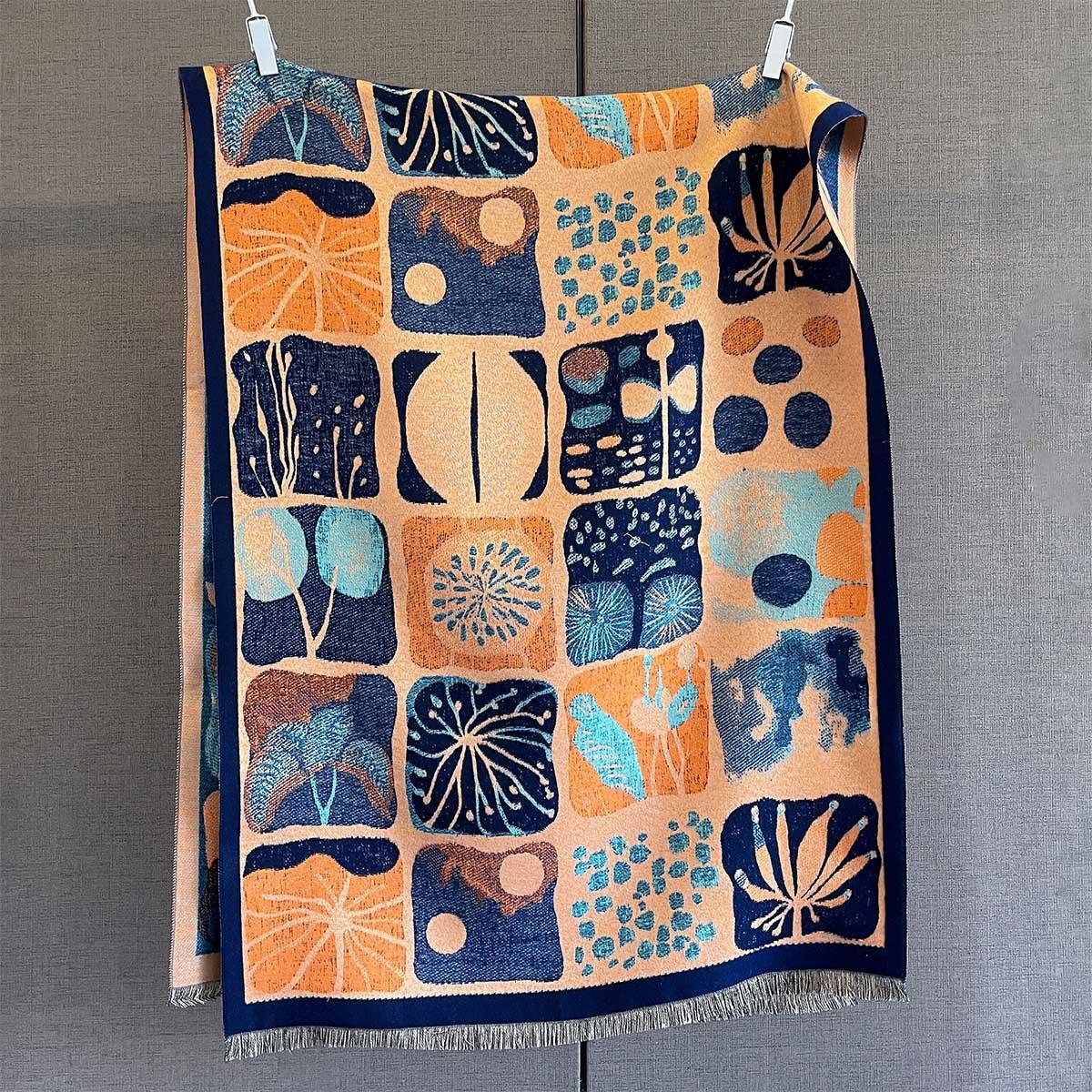 

Autumn and winter imitation cashmere warm jacquard short beard fringed scarf feminine geometric plant plaid printing scarf shawl batch 185*68cm