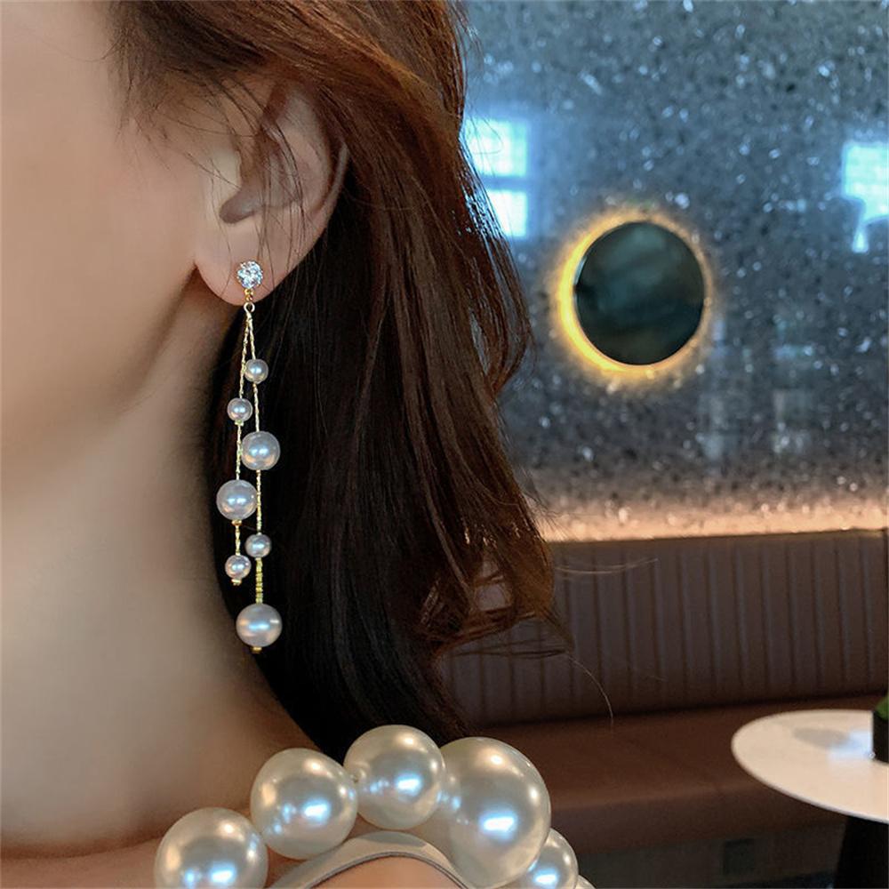 Hypoallergenic Elegant Wedding Earrings Sparkly White Faux Pearls Dangle Drop Earrings for Women Girls Bridal Christmas Gift