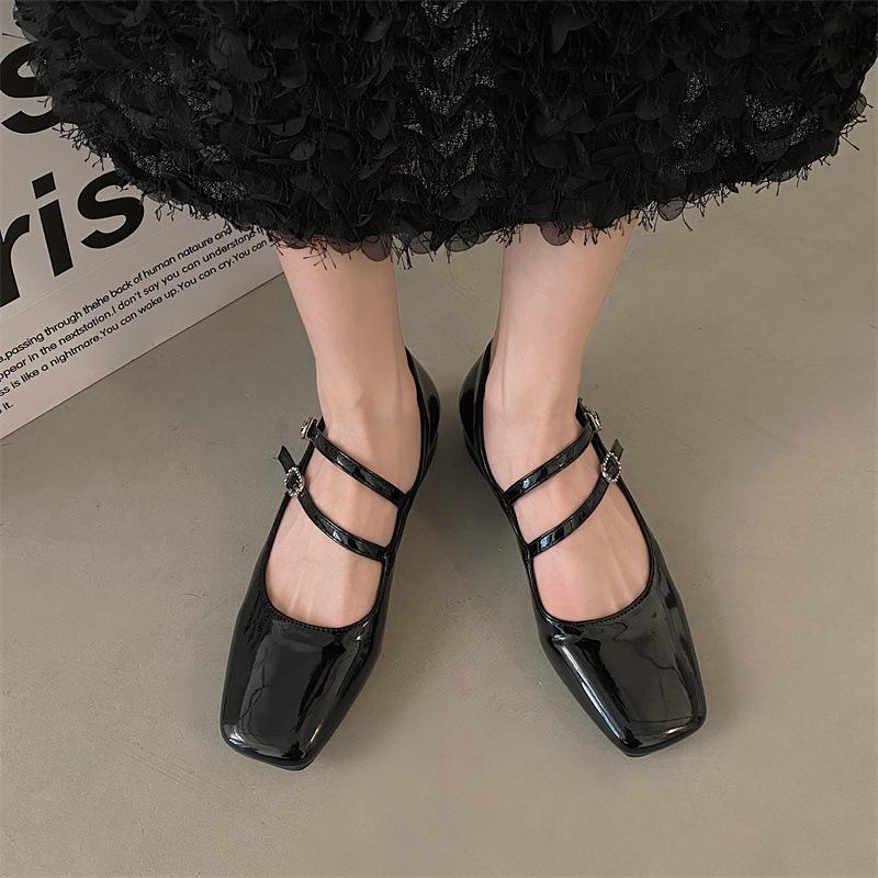 Thick Heel Square Head Retro French Mary Jane Shoes Women's New Spring and Autumn Light Mouth Versatile Silver with Skirt Single Shoes