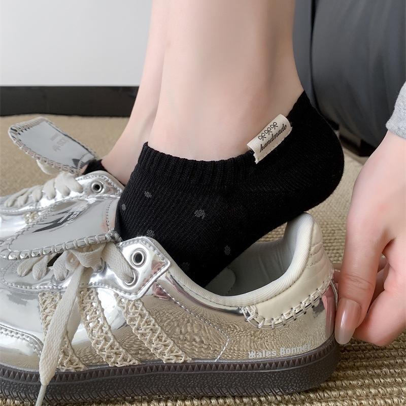 Cloth Label Polka Dot Boat Socks, Shallow Mouth Socks For Women, Not Off, And Invisible Short Socks, Polka Dot Boat Socks For Women