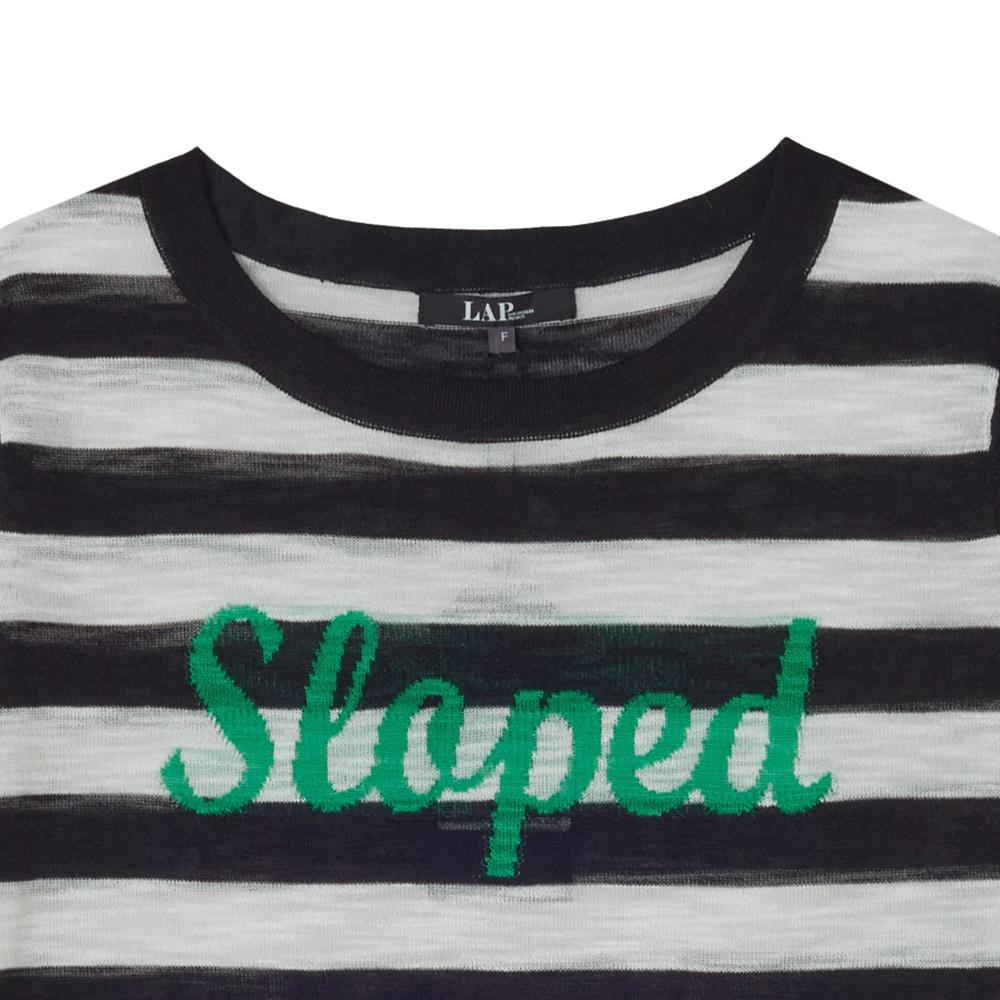 LAP Lettering Striped Short Sleeve Knit Ar2Kh680