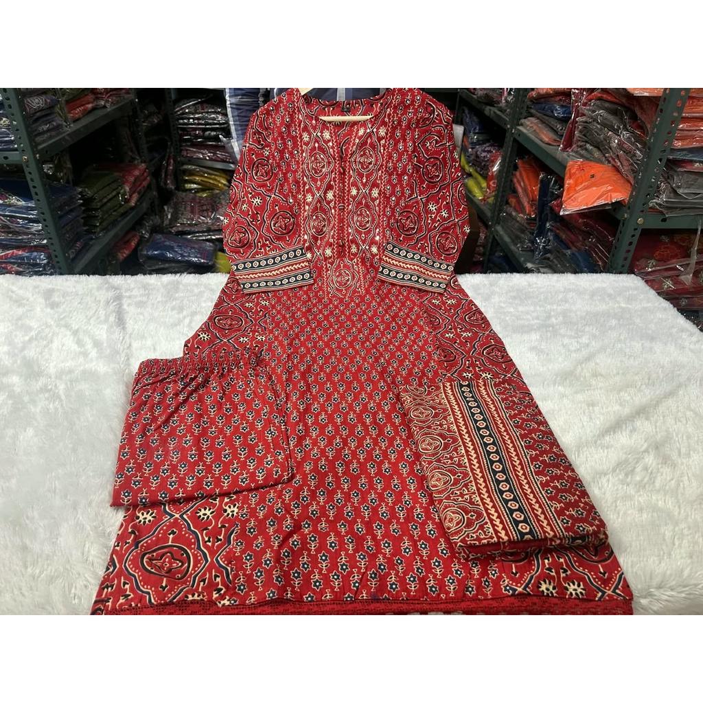 Heavy Cotton Printed Kurti Pant Dupatta Set Desigenr Women's Ethnic Kurta Set
