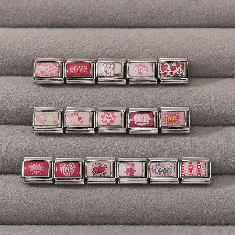 New Romantic Valentine's Love Series Pink Heart Italian Charm Links Fit 9mm Stainless Steel Bracelet DIY Making Jewelry Gift