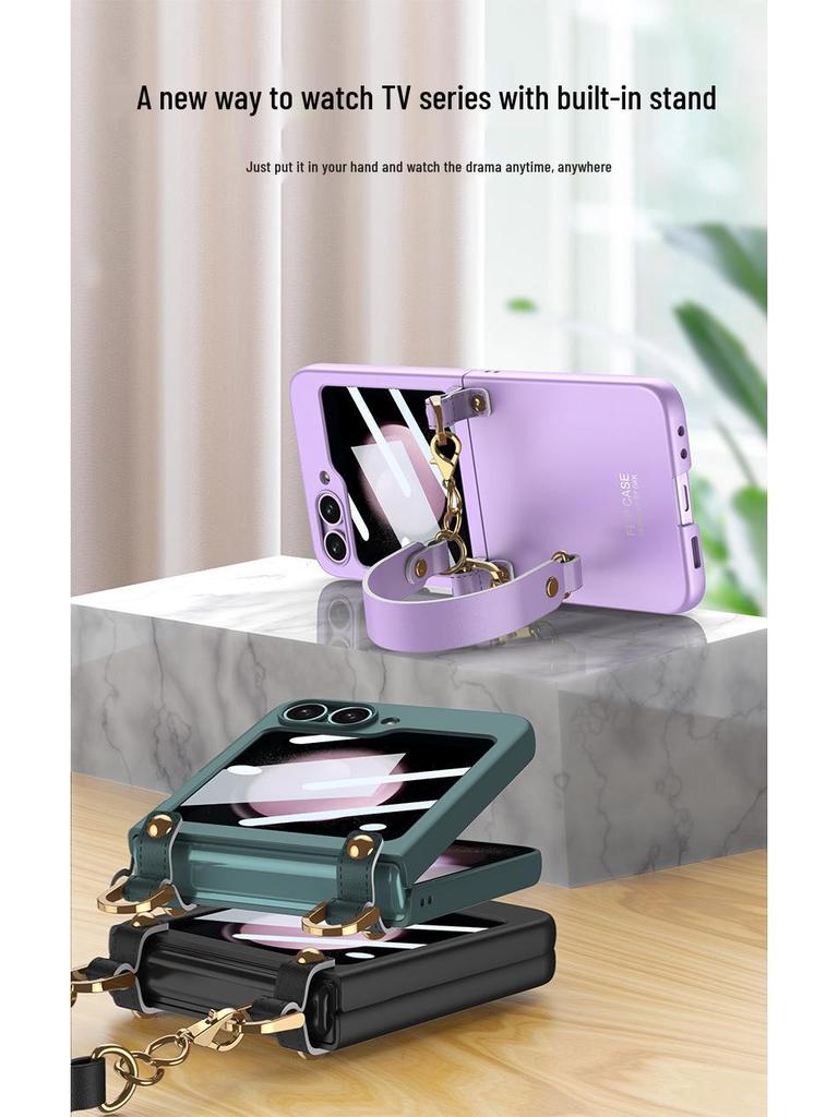 Creative Wrist Strap Foldable Case with Integrated Shell & Film for Samsung Z Flip5