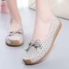 New Women's Single Shoes Cowhide Soft Sole Mother Shoes Summer Hollow Flat Leisure Bean Shoes