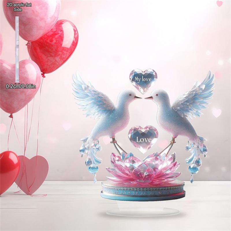 Doves Heart Acrylic Sign Valentine's Day Decoration, Tabletop Decoration Table Centerpiece for Office Shelf Cafe Cabinet Bedroom, Home Tabletop Decor