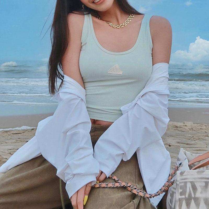 Adidas Ct Tank Logo Sports Vest Women Tops Linen-Green IT4358