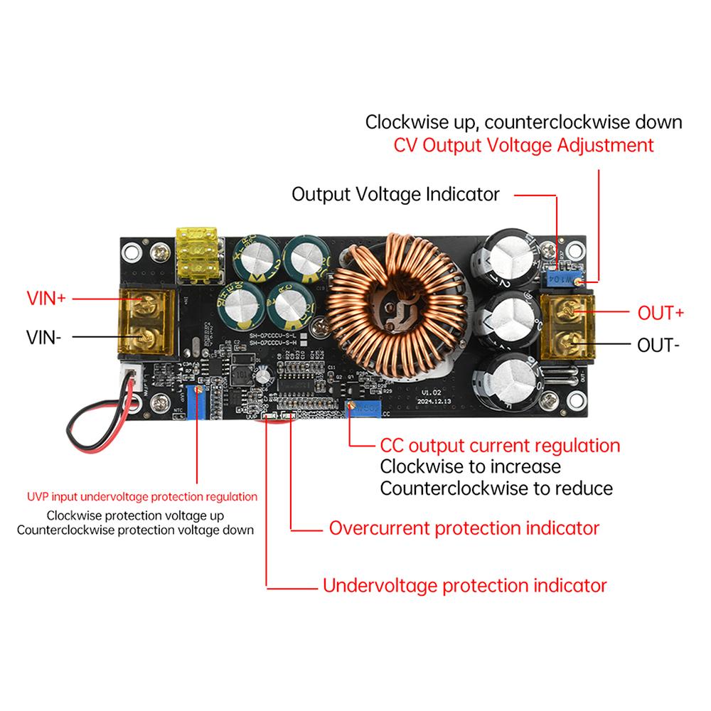 1800W DC-DC Boost Converter 14-60V/14-85V to 14-90V/14-120V Step Up Power Module with Multiple Protections for Solar System