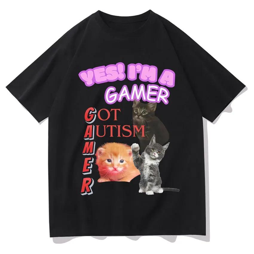 Yes Funny Cat Tshirt I Am Autistic Gamer Womens Hip Hop Tshirt Casual Streetwear Tshirt Graphic T Shirts Summer Streetwear S