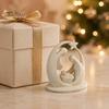 Fireplace Christmas Decor 3D Printed Holy Family Ornament, Abstract Crescent Sculpture with Matte White Home Ornament Star, Religious Desktop