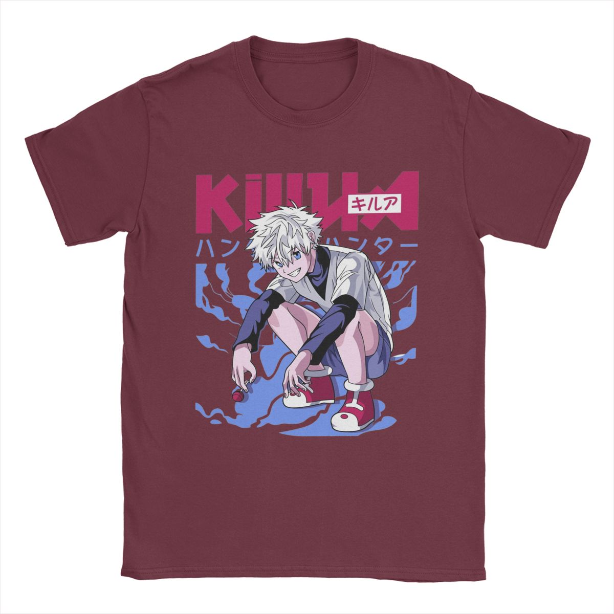 

Мужские футболки HXH Anime Killua Zoldyck, хлопковые топы, футболки для отдыха с коротким рукавом и круглым вырезом, футболки на день рождения в подарок XXXXXL бордовый