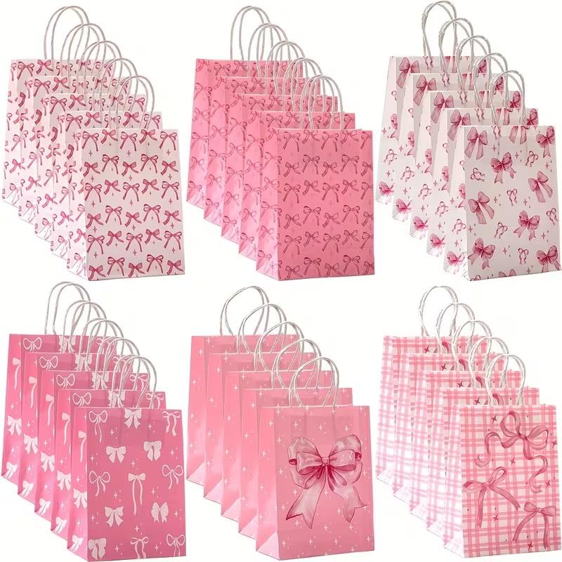 10 szt. Papierowa torba ręczna z nadrukiem słodkich kokardek Torba na prezenty Walentynki Zaręczyny Baby Shower Urodziny Dziewczynki Akcesoria