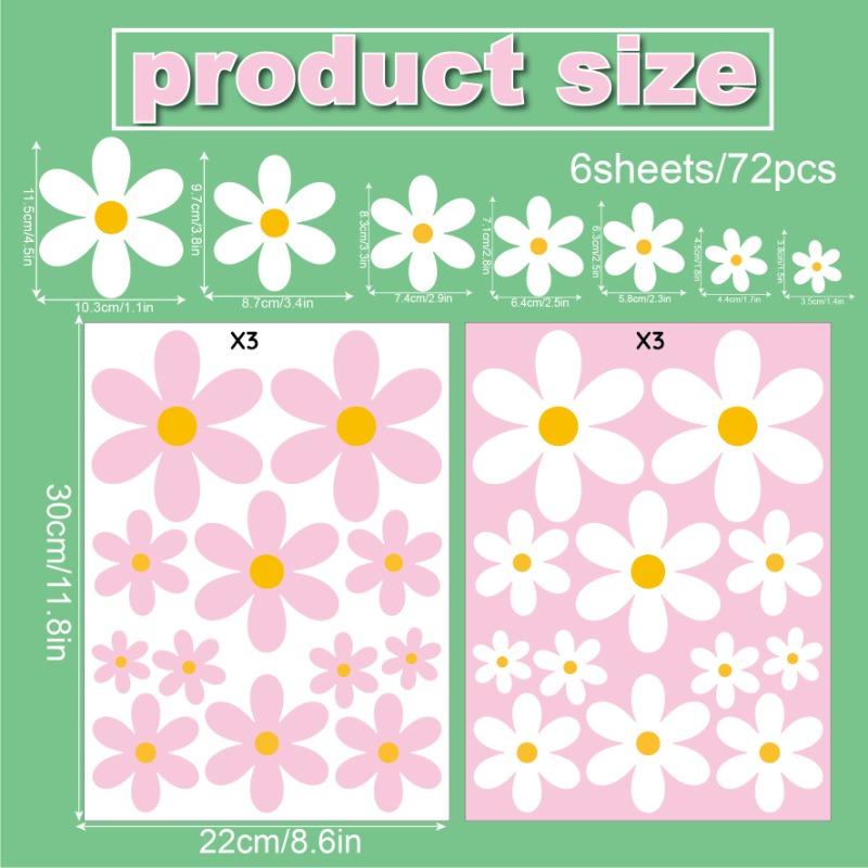 Flower Glass Stickers Electrostatic Home Living Room Glass Window Door Decoration Waterproof Pink Daisy Window Stickers