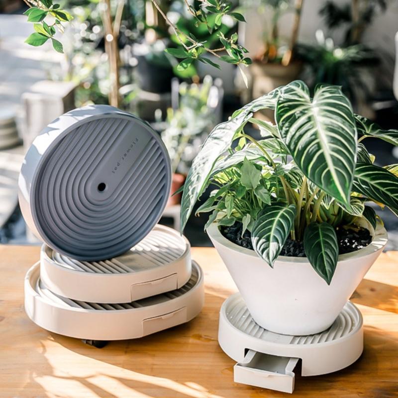 Mobile Plant Holder with Easy Glides Wheels Plant Transport Tray Flowerpot Mover for Protecting Floor from Scratches