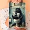 Funny Black Cat Reading Newspaper On Toilet Tin Metal Sign Wall Art Home Decor 8x12 Inch