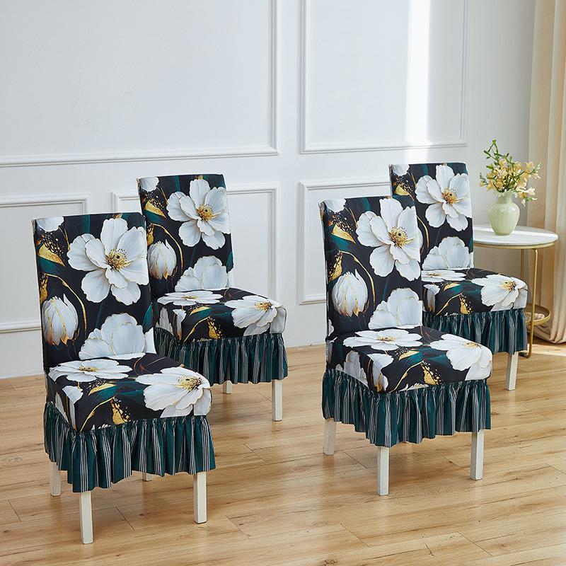 Four Seasons Printed Chair Cover One-piece Dining Chair Cover One-piece Dust Cover All-inclusive Elastic Skirt Household Chair Cover