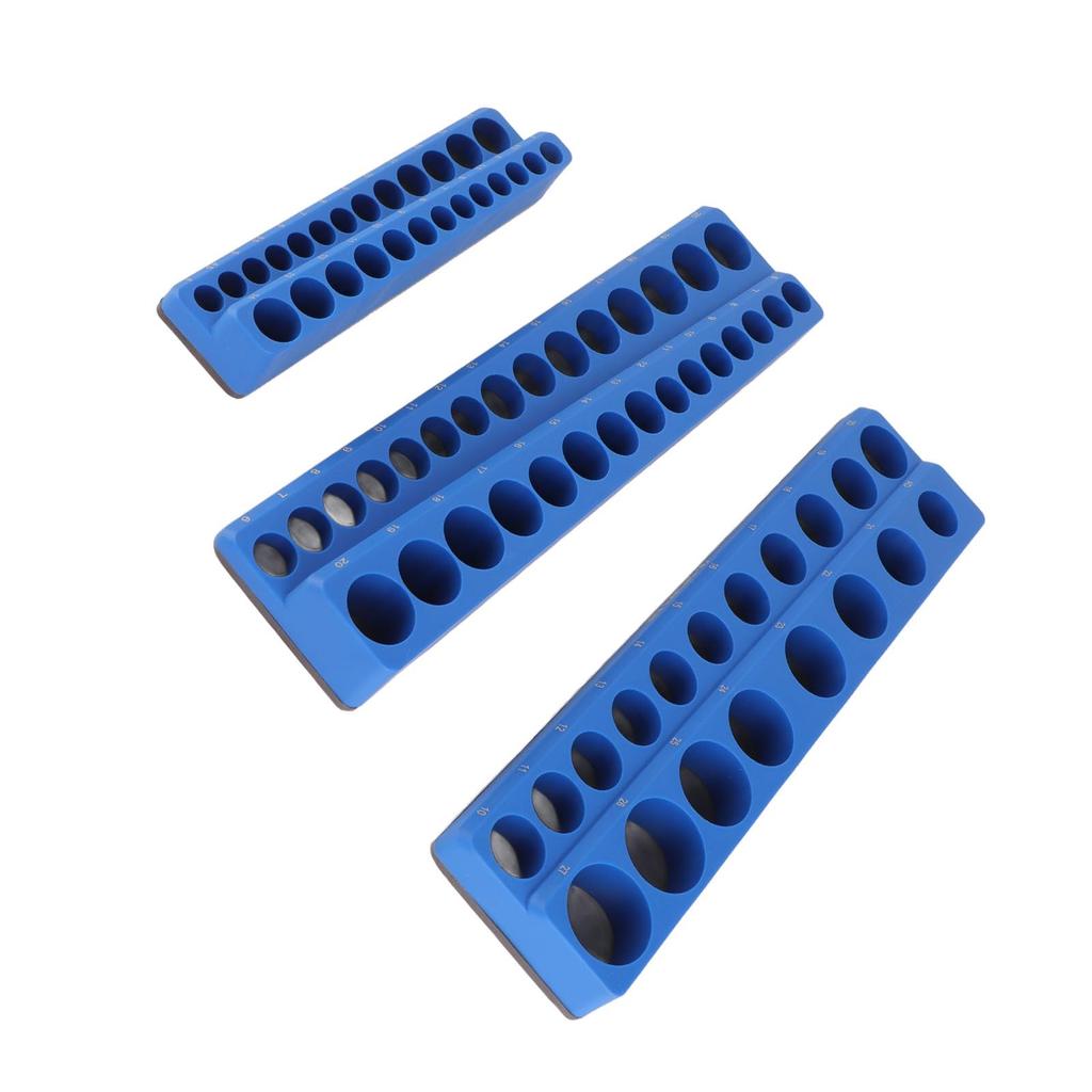 Magnetic Socket Holder, Socket Organizer Tray, Securely Holds and Organizes, 3 Pieces, 1/4", 3/8", and 1/2" (Metric)