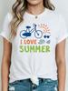 Bicycle Sun Element I LOVE SUMMER Pattern Print Spring Summer Women'S T-Shirt. Suitable for Summer C