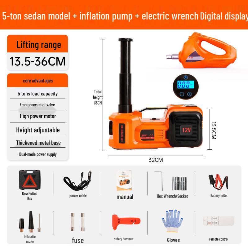 5-Ton Multi-Function Vehicle-Mounted Electric Jack with Electric Wrench and Air Pump for Tire Changes