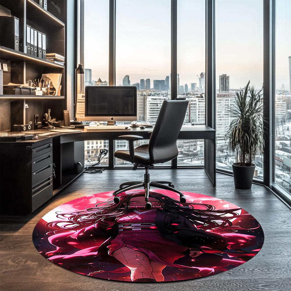 Demon Slayer Printed Round Rug Carpet Chair Rug Area Rug Entryway Doormats,for Office Chair Living Room Bedroom Kitchen Room.