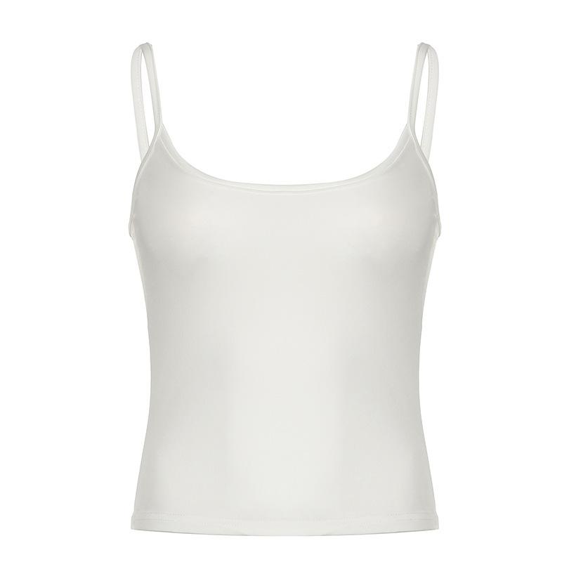 Street style solid color, basic one-word shoulder square collar, small vest inside, summer integrated outer wear, slim sling
