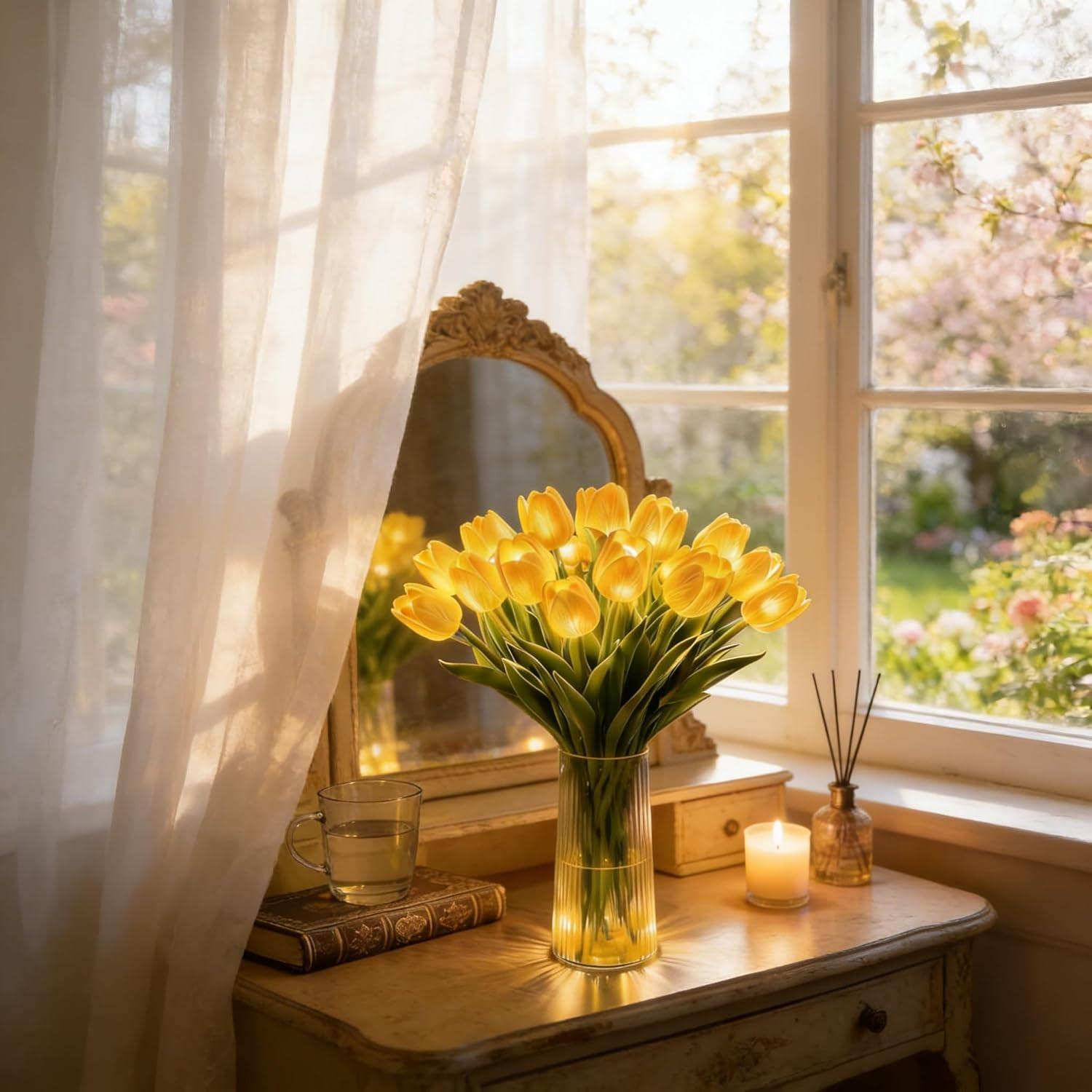 

Radiant Romantic Tulip Light with a Vase,Twinkling Tree Tulips Led Night Light that Never Fade,Flower Shaped Ambient Night Lamp for Bedroom Bedside F15 жовтий