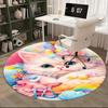 1pc Anime Design Round Carpet Cute Cat with Bow Tie Chair Mat, Non Slip Rug for Office & Home Decor