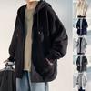 Men Fall Winter Hoodie Letter Print Drawstring Loose Hooded Zip-up Cardigan Outerwear with Pockets Mid Length Sport Jacket