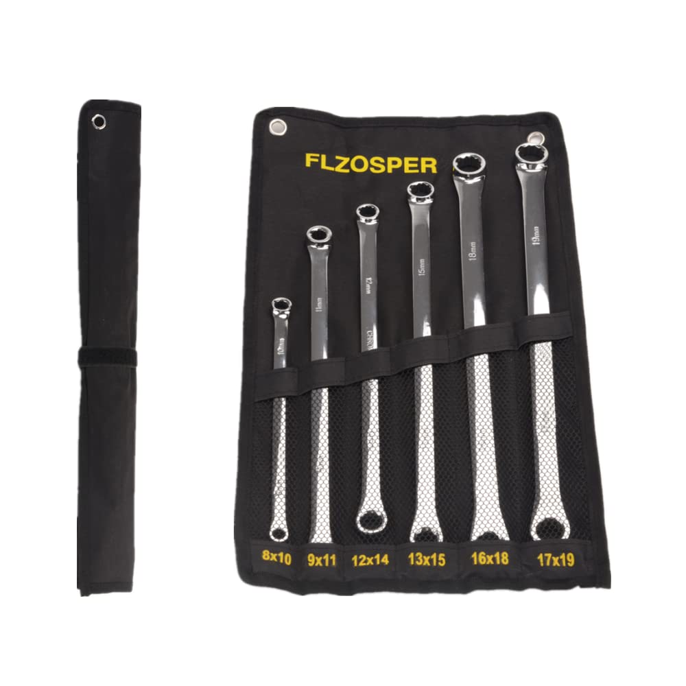 

Прямой рожковый ключ из зеркальной полировки с местом для хранения. Сверхдлинный набор из 6 предметов, 8-19 мм, сталь CR-V, покрытие, сумка.