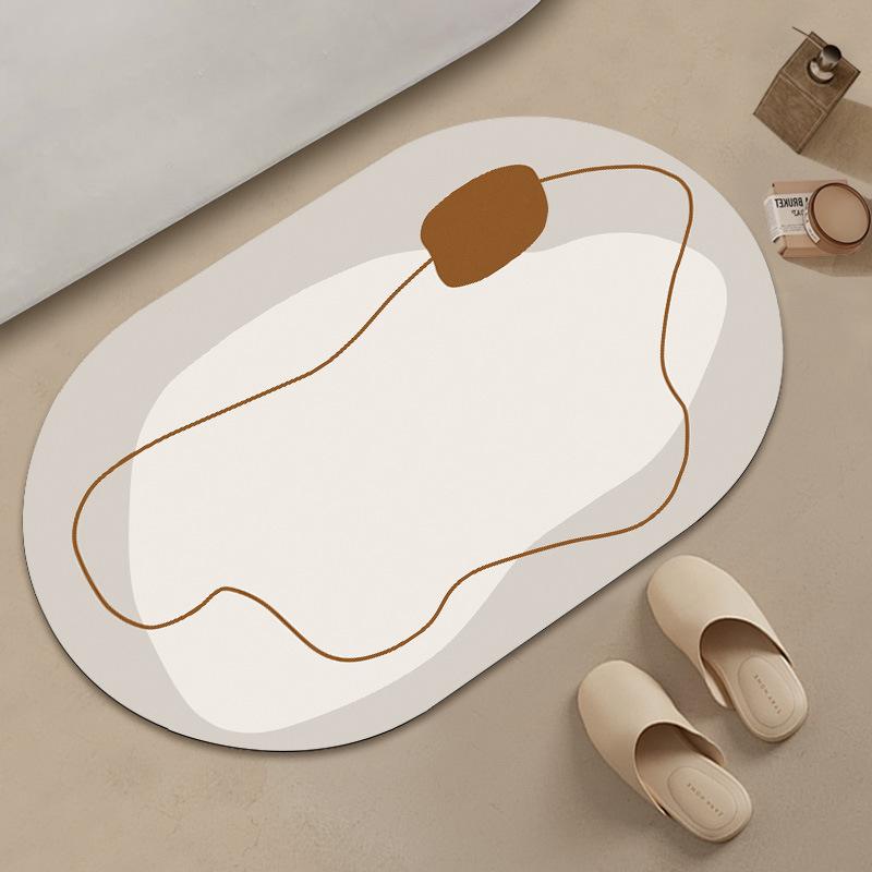 Oval Solid Color Abstract Floor Mat Bathroom Absorbent Anti Slip Foot Mat Bathroom Door Mat