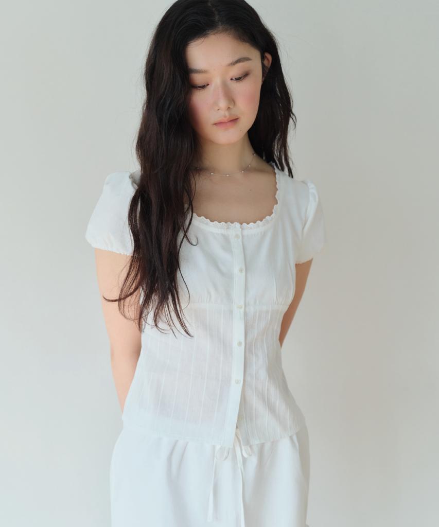 Hombadittingjeu Lace Puff Blouse (White)