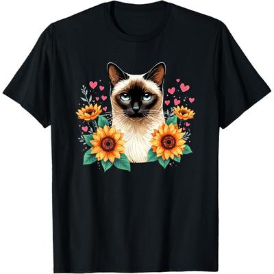 Sunflowers Siamese Cat Meezer T-Shirt for Men Women Kids