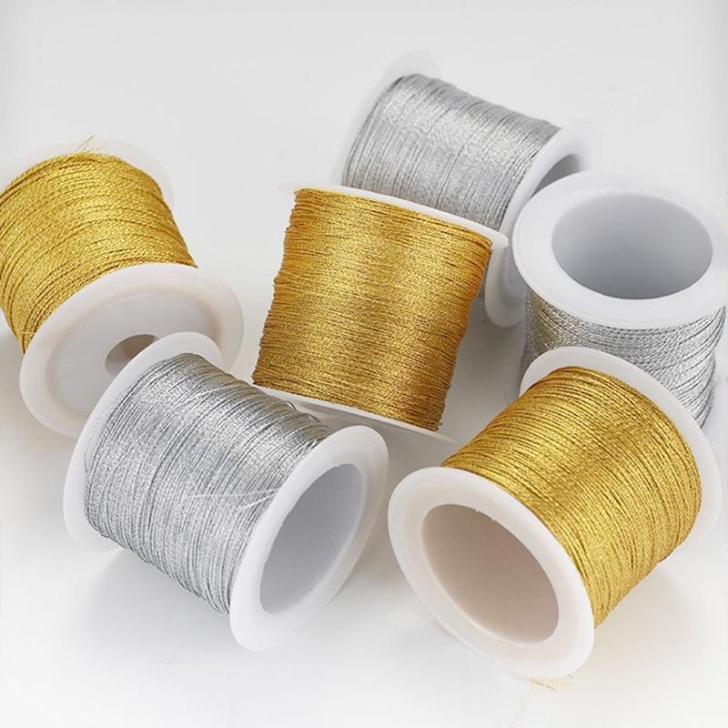35M Weaving Gold Thread, Shiny Embroidery Thread, Shiny Silk Thread, DIY Handmade Accessories, Weaving Sewing Thread Tools